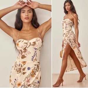 REFORMATION Kourtney Dress Floral Midi Side Slit Large
